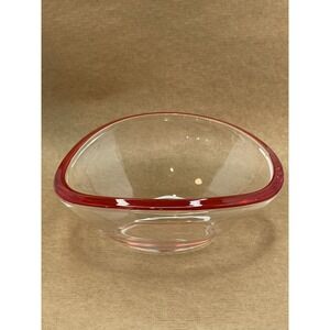 Vintage Glass Hi-Lo Oval thick-walled Bright Red Candy Dish Serving Bowl